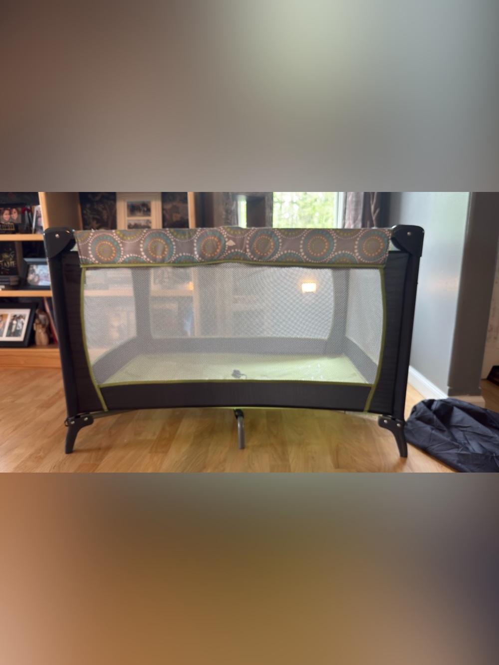 Evenflo Portable Playard with Grey and Lime Accents with removable mattress